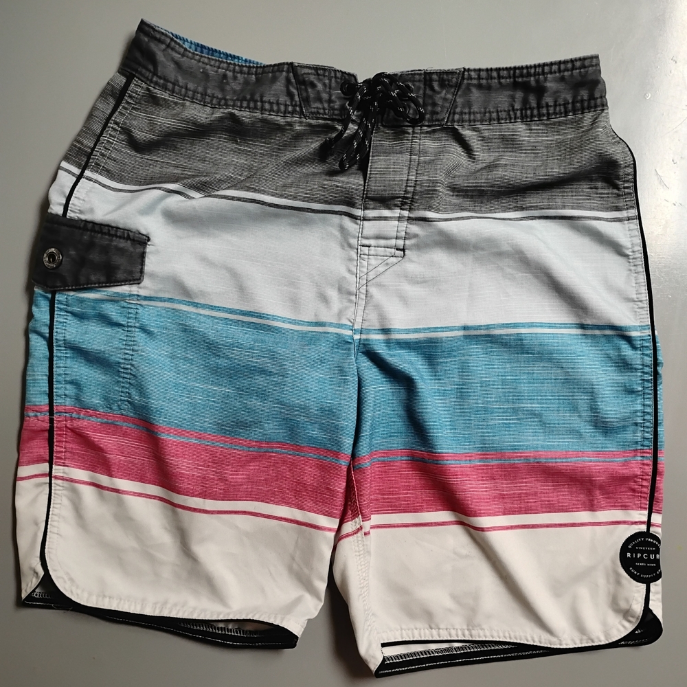 Rip Curl Men's Striped Board Shorts in Blue, Pink & Gray Size 29